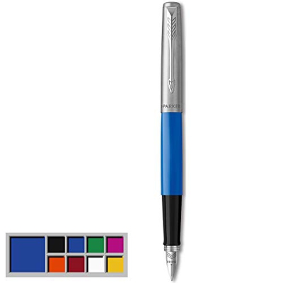 Parker Jotter Originals Pluma Estilográfica, Acabado Azul Clásico, Plumín Mediano, Tinta Negra Y Azul