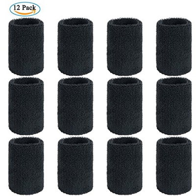 ZWOOS 12 Piezas Muñequeras Deportivas Pulseras Sweatband para el Tenis Calabacín Bádminton Gimnasio Baloncesto (Negro)