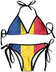 YJWLO Bandera de Rumanía - Bikini para mujer Negro Negro ( Talla única características