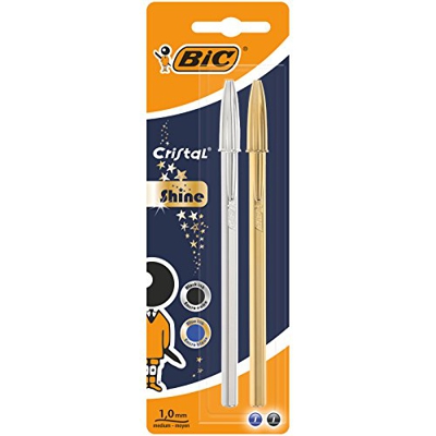BIC Celebrate Cristal Shine bolígrafos punta media (1,0 mm) - Cuerpo y colores Surtidos, Blíster de 2 unidades