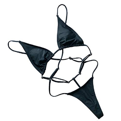 WSNDG Bikini Micro G-String, Bikinis Triangulares Inferiores con Lazo Lateral, para NatacióN, Negro