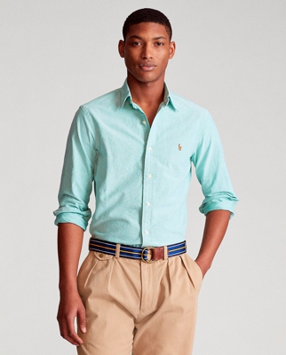 Polo Ralph Lauren - Camisa De Hombre Verde De Manga Larga Regular