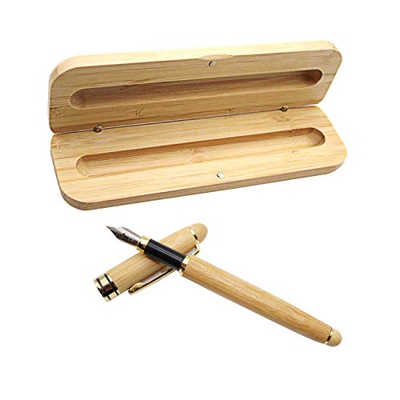 WJUAN Pluma Estilográfica Vintage Pluma Estilográfica de Bambú 14 cm/ 5,5 pulgadas, Juego de Pluma Estilográfica Ejecutiva Bambú Natural Hecho a Mano 