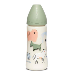 Suavinex - Biberón para bebés +4 meses con tetina flujo Denso (para papillas) de silicona, 360 ml, Perritos Verde en oferta