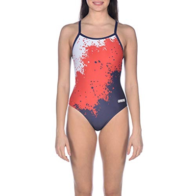 Arena W Light Drop Back One Piece Bañador Deportivo Mujer Spraypaint, Red-White-Navy, 40