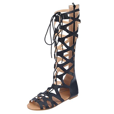 Sandalias Romanas Mujer Altas Planas Sandalias Mujer Verano Roma Damas Moda Casual Pisos Rodilla Botas Altas Roma Zapatos Sandalias Sandalias de Vesti