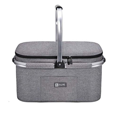 ALLCAMP Bolsa Refrigeradora Aislada Grande de 32L Cesta Picnic Familia aislada Cesta de Picnic,Bolsa térmica Grande Negro