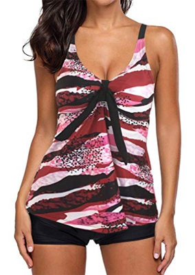 Socluer Traje de baño de Mujer de Dos Piezas con Estampado de Correa Traje de baño de baño con Chaleco (V-Rojo, Large)