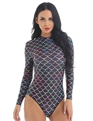 IEFIEL Traje de Baño de Una Pieza Mujer Body Manga Larga para Nadar Fiesta Club Sexy Mono con Cremallera Disfraz Sirena Bañador Natacion Protección So