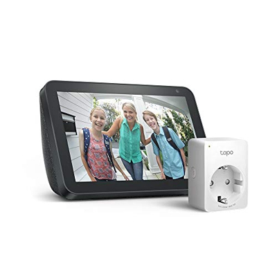 Echo Show 8, Tela de color antracita + Tapo P100 Enchufe inteligente, compatible con Alexa