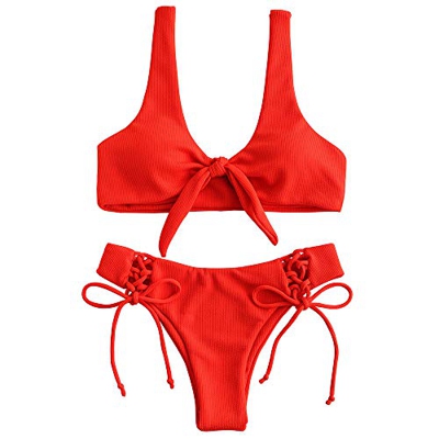 ZAFUL - Bikini brasileño para mujer Color naranja y rojo. L