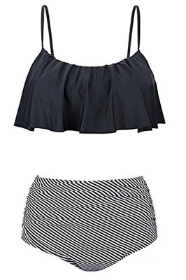 Mujeres Plus Size High Waist Bikini Traje De Baño Dos Piezas Florales 2018 Black XXL