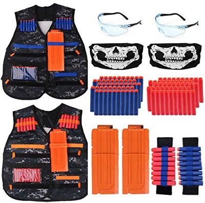 Niños Chaleco Táctico, Kids Elite Tactical Chaleco Para N-Strike Elite Series Con 100 Bullets, 2 Chaqueta Táctico, 2 Clips De Recarga Rápida, 2 Wrist 