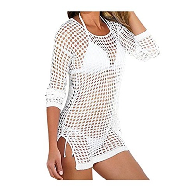 TININNA Mujeres Hueco Bikini Cover-up de Cuadrícula,Vestido de Playa Blusa de Borla de Bikini Traje de Baño Top para Mujer Verano,Crear la ilusion de 