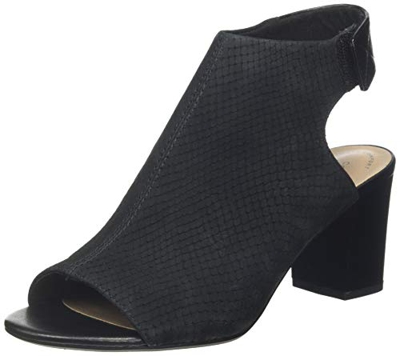 Clarks Deva Bell, Sandalias de Talón Abierto para Mujer, Negro (Black Nubuck Black Nubuck), 38 EU