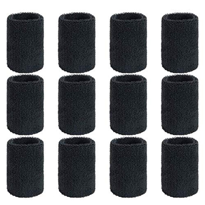 Muñequeras Deportivas 12pcs Sweatband 4 Pulgadas Suave Muñequera Sudor Pulsera Elásticas Muñequera Toalla Negro para Fútbol Baloncesto Running Deporte