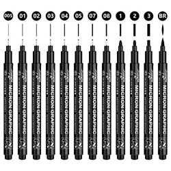 Bolígrafos Tinta De Caligrafía, Emooqi 12 Rotuladores De Pincel Negros, Rotuladores Profesionales Pen For Dibujo Técnico, Dibujo De Artista, Documento características