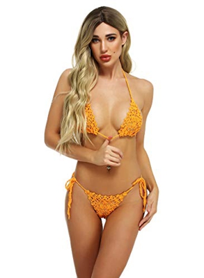 u&h Conjuntos de Cuerda Playa Micro Bikini de Ganchillo Hecho a Mano G Tanga Micro Traje de baño de la Ropa Interior Atractiva,M