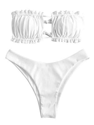 ZAFUL Mujer Bandeau Tie Cutout Bikini Set Beachwear Blanco S
