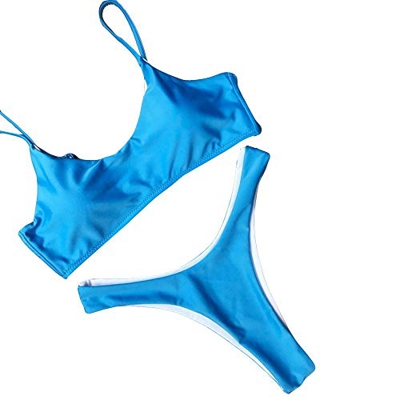 Sinwasd - Conjunto de bikini de playa para mujer con sujetador acolchado de dos piezas de cintura baja, traje de baño informal Azul azul celeste M