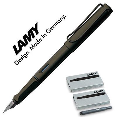 Lamy Safari – Pluma estilográfica, color tierra de sombra mate, pluma estilográfica F, color Umbra F Mit schwarzen Patronen