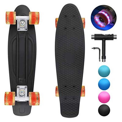 shownicer Monopatín Skateboard Completo Mini Cruiser Patín Plástico Penny Board 22'' para Niños Adultos Principiantes, LED Ruedas Iluminadas & ABEC-7 
