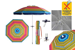 Pincho Sombrillas Playa 2m Aluminio UPF+50 99% UV Punta de Aluminio Reforzado 16 Varillas-Anti torsión. (Colores) características