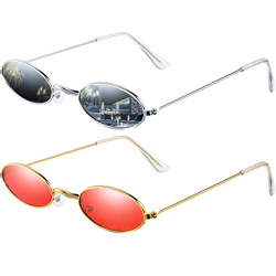 Frienda 2 Pares Gafas de Sol Ovalada Vintage Pequeño Mini Gafas Redondos con Estilo Vintage para Mujer Niña Hombre (Lente Rojo/Gris y Marco Dorado/Gri en oferta