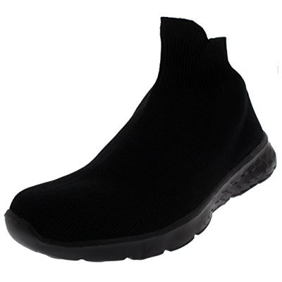 Mujer Ligero Calcetín Ponerse para Caminar Deporte Corriendo Tejido De Punto Entrenadores - Negro/Negro - UK6/EU39 - BS0154