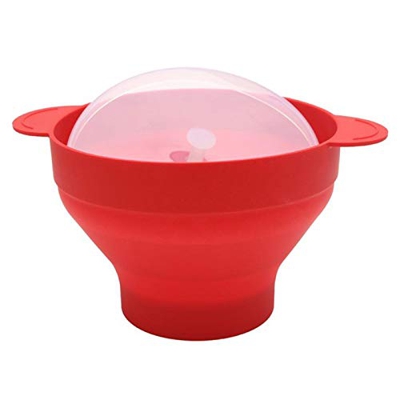 SODIAL Recipiente de Silicona Plegable para Palomitas de Maíz con Tapa y Asas (Rojo)