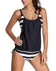 EDOTON Conjuntos de Bikinis para Mujer, Rayas alineadas Doble Top Tankini Conjuntos Trajes de baño (3XL, Negro) características