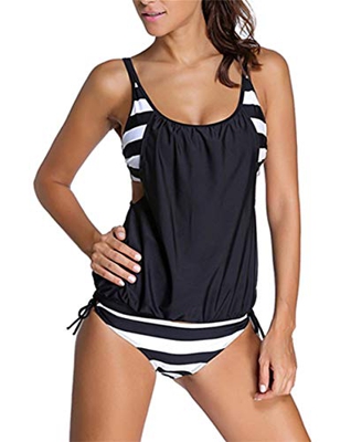 EDOTON Conjuntos de Bikinis para Mujer, Rayas alineadas Doble Top Tankini Conjuntos Trajes de baño (3XL, Negro)