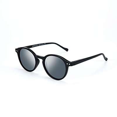 ZENOTTIC Gafas de sol Polarizadas Redondo Retrospectivo Clásico Retrospectivo Lentes de sol Marco UV400 Para hombres y mujeres (MATE NEGRO + GRIS)