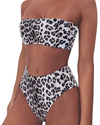 RXRXCOCO Bikini de talle alto para mujer, con estampado de leopardo, sin tirantes, para traje de baño 4117-leopardo 36/38 ES