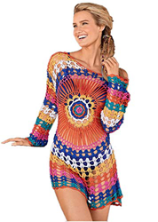 Jinsha Vestido de Playa - Mujer Pareos y Camisola de Playa Sexy Hueco Traje de Baño Punto Bikini Cover up (Colourful) en oferta
