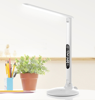 Lámpara de mesa LED Success con reloj, blanco
