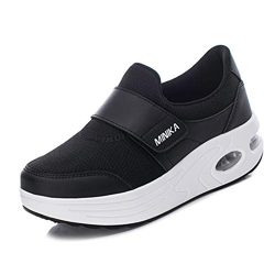 Mujer Zapatos de Plataforma Zapatillas Mocasines de Marcha nórdica de cuña ortopédicas con cojín de Aire Negro 39 EU en oferta
