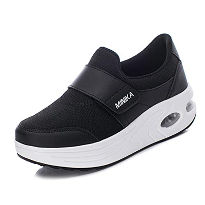 Mujer Zapatos de Plataforma Zapatillas Mocasines de Marcha nórdica de cuña ortopédicas con cojín de Aire Negro 39 EU