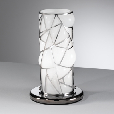 Lámpara mesa Orione con acero inoxidable, blanco