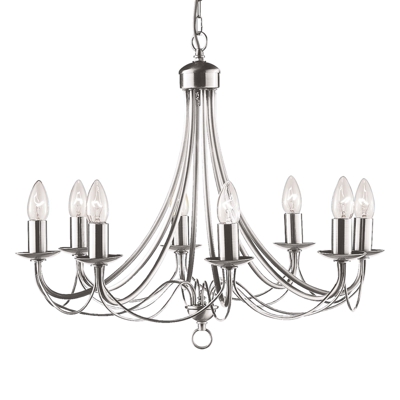 Lámpara de araña Maypole satén plata, 8 luces