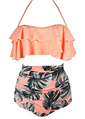 AOQUSSQOA Mujer Traje de baño con Volantes para Mujer Cintura Alta Dividida Bikini natación Esencial (EU 42-44 (L), 7)