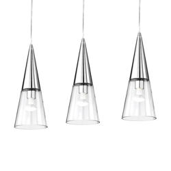 Lámpara colgante Cono 3 luces cromo/transparente características