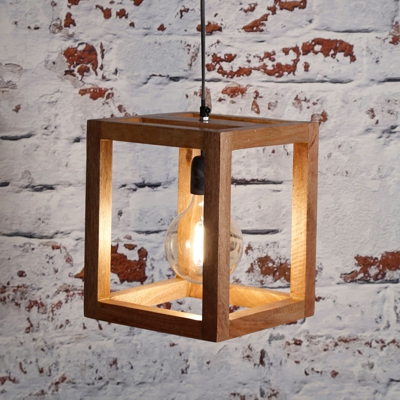 Lámpara colgante Quadrasculpta de madera de mango