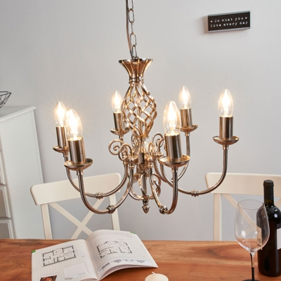 Lámpara de araña ZANZÍBAR de plata, 6 brazos