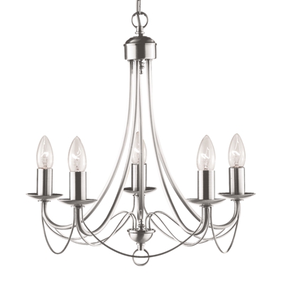 Lámpara de araña Maypole satén plata, 5 luces