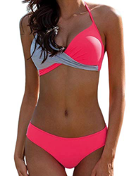 Bikini Elegante Traje de Baño Conjunto Bañador Halter Sexy Sólido para Mujer Ropa de Playa Traje de Baño Bikini Sets Talla Grande (Rosa, XL) precio