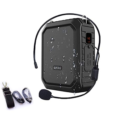 SHIDU Bluetooth Amplificador de voz 18W con auriculares con micrófono con cable Altavoz Bluetooth portátil a prueba de agua Sistema de PA recargable B