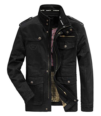 MERCIY Hombres Chaqueta Primavera otoño e Invierno Algodón Militar Chaqueta (2XL, Negro)