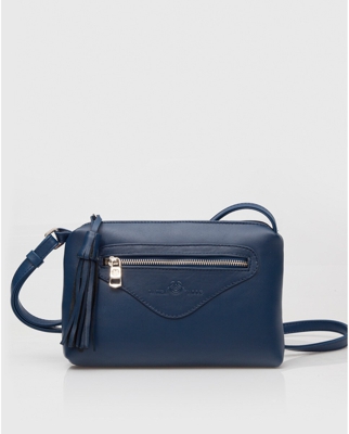 Laura Valle - Bandolera De Mujer De Piel De Cordero Lisa En Azul Marino Con Borla