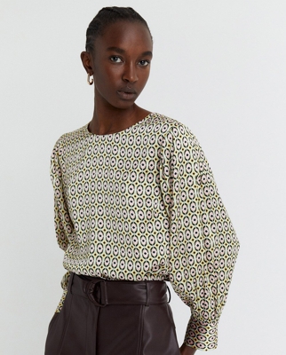 Sfera - Blusa De Mujer Estampada Con Manga Volumen